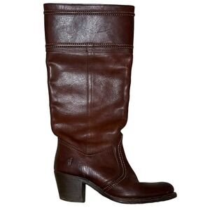 Frye Jane Stitch Leather Heeled Knee High Boots Size 6.5